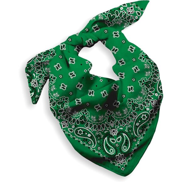 Women's Green Cotton Bandana Large Cowgirl Imported Handkerchief Headband Scarf - Picture 1 of 7